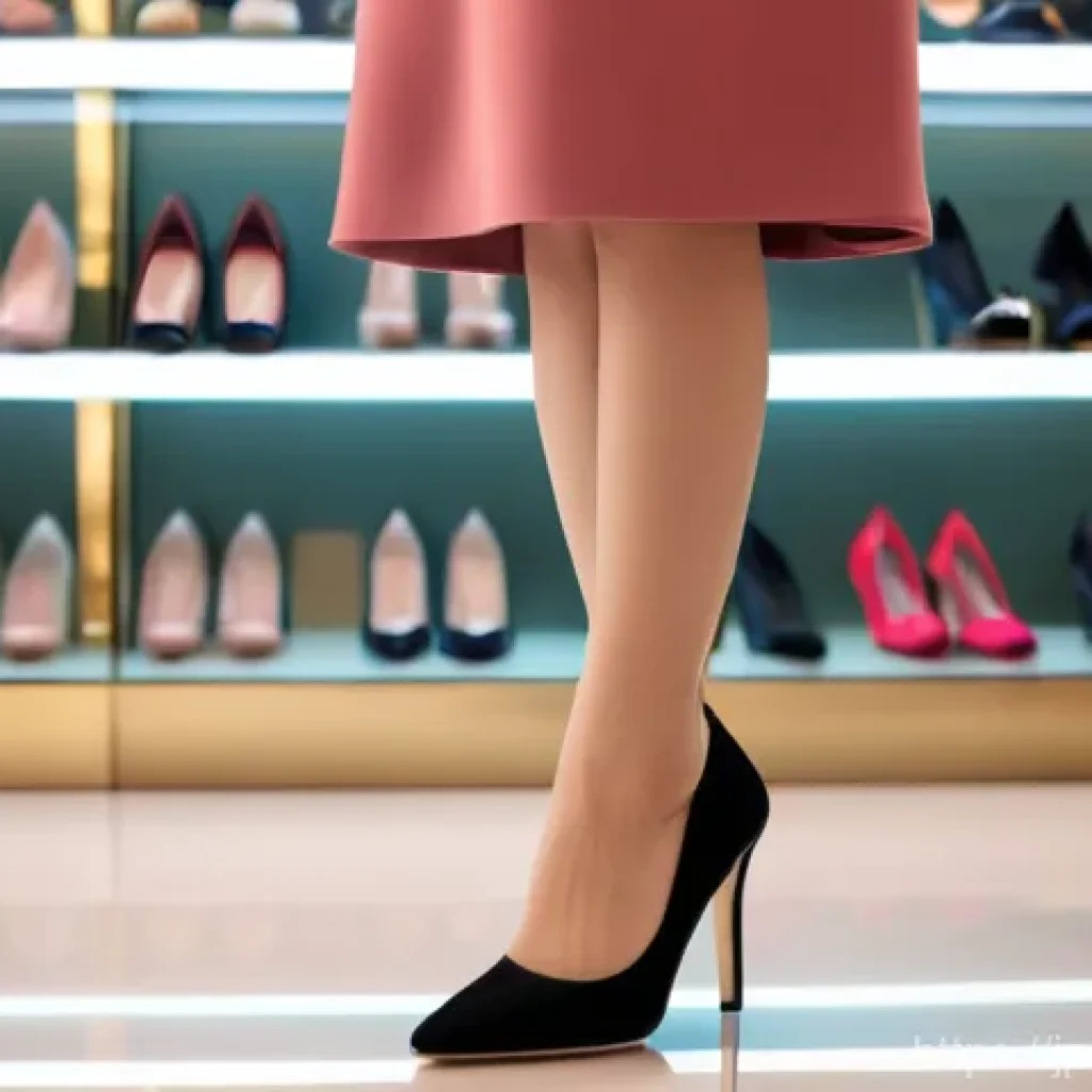 여성용 하이힐 관리법 - A stylish Japanese woman in her late 20s, with a sophisticated bob haircut, wearing an elegant knee-...