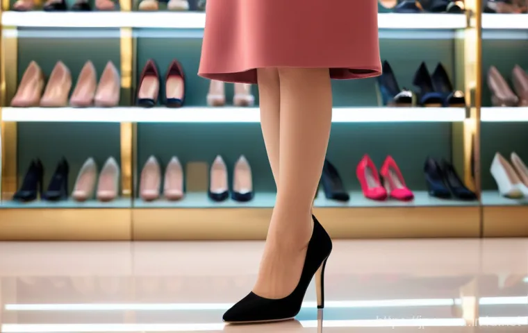 여성용 하이힐 관리법 - A stylish Japanese woman in her late 20s, with a sophisticated bob haircut, wearing an elegant knee-...