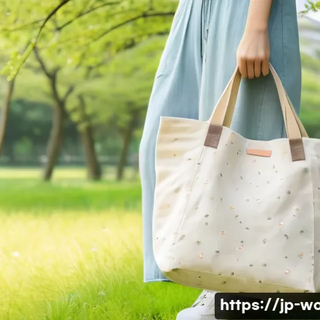 여성용 토트백 리뷰 - A stylish casual tote bag made from durable canvas material, featuring a light beige color with subt...