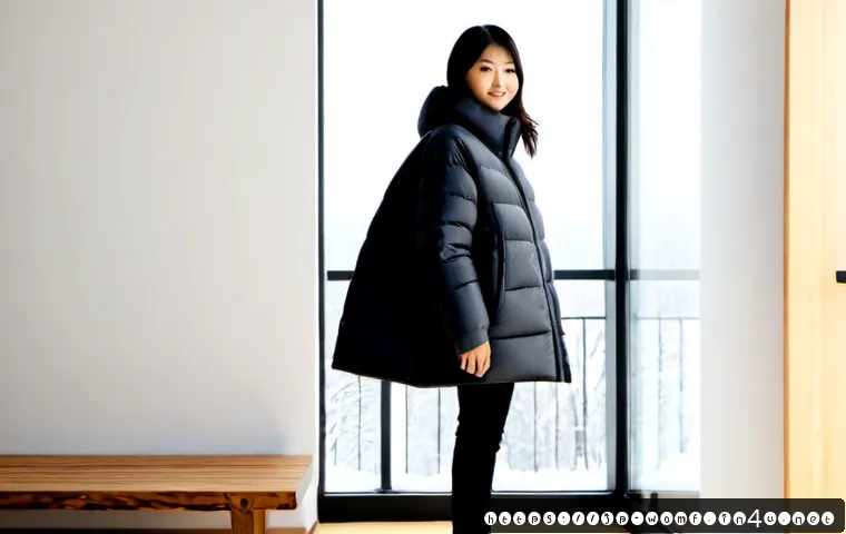 여성 겨울 패딩 브랜드 - Photorealistic winter fashion comparison scene, two stylish adult East Asian women in a clean modern...